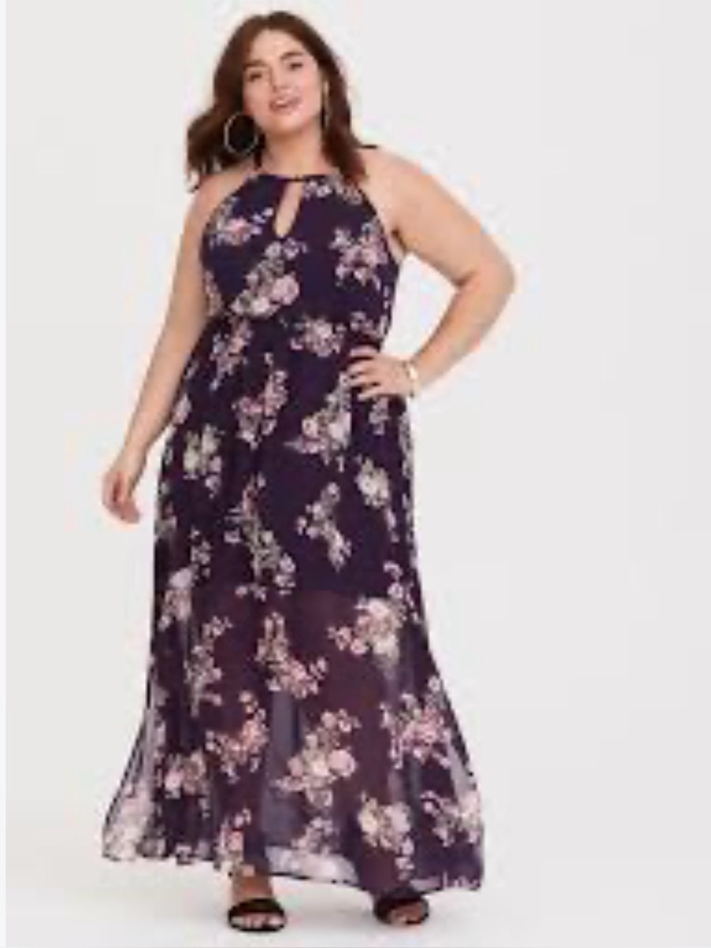 Torrid plum/purple floral chiffon maxi dress sleeveless halter neck size 2XL